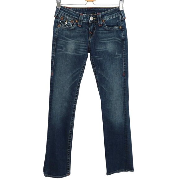 True Religion Womens 26 Billy Blue Distressed Straight Leg Denim Jeans Pants - Picture 1 of 11